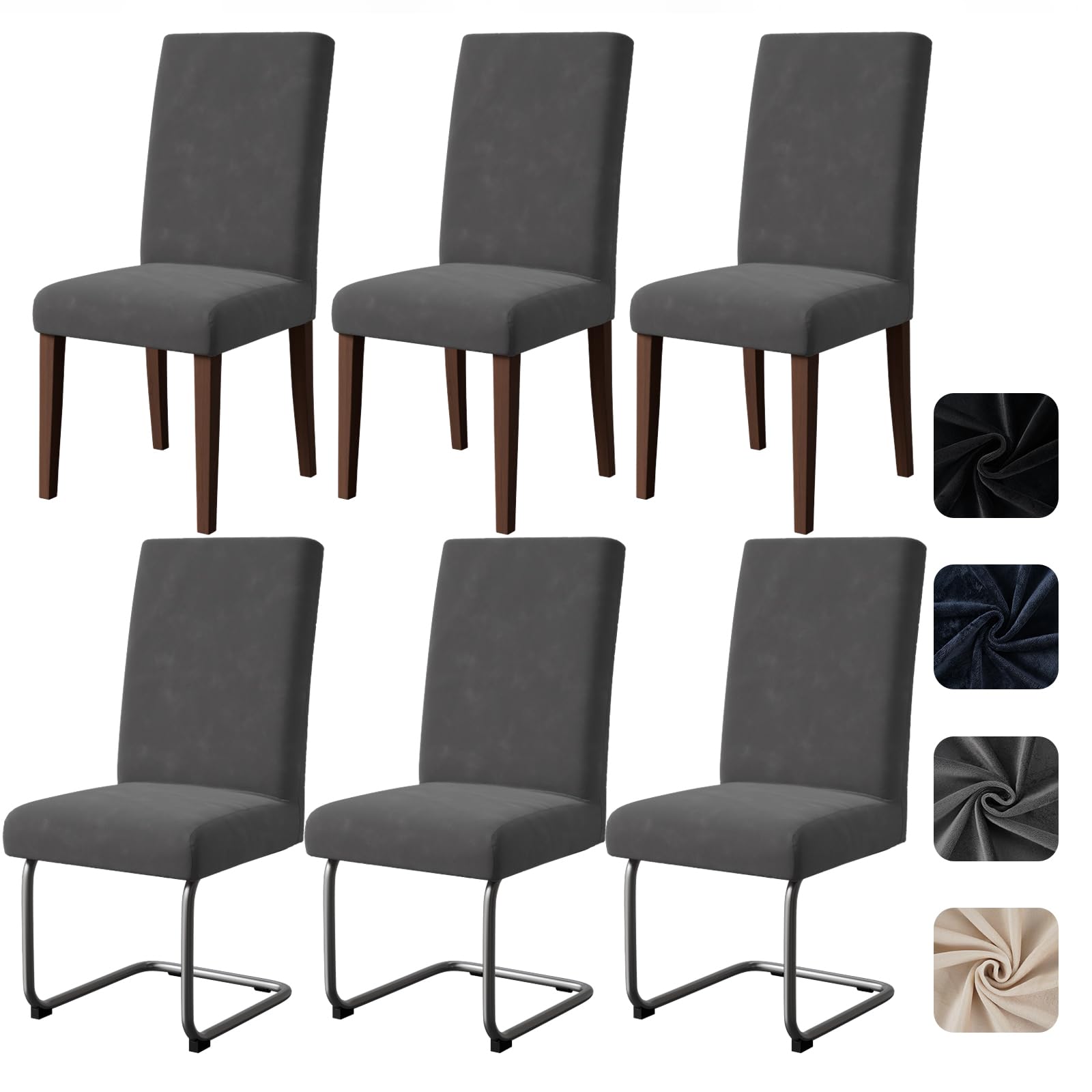 Pacok Dining Room Chair Covers Velvet Set of 6,Stretch Dining Chair Slipcovers Elastic Removable Washable Seat Covers for Hotel Kitchen Banquet Ceremony(Leaden)