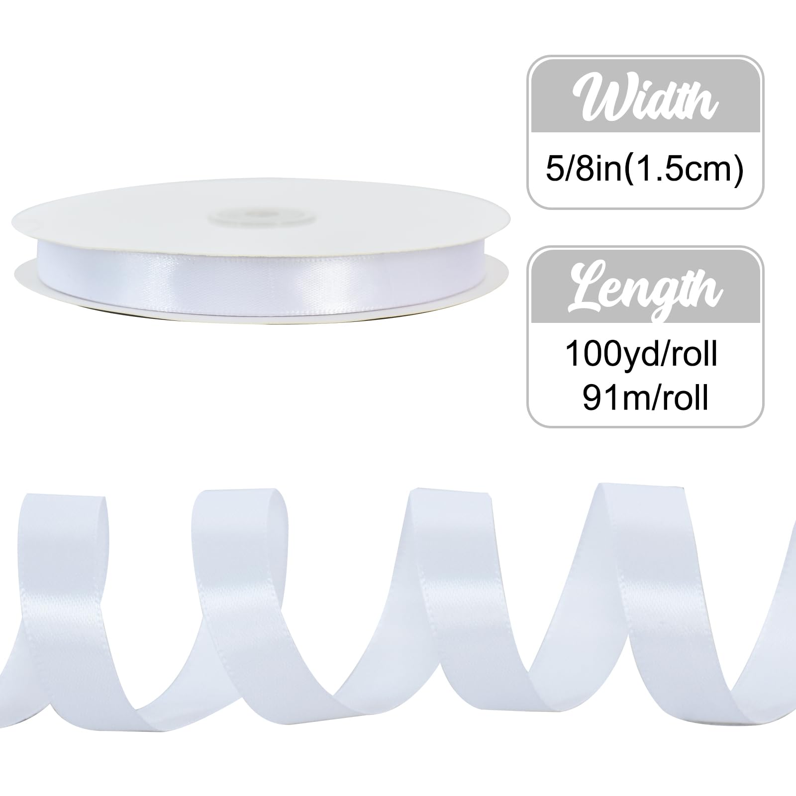 TONIFUL 5/8 Inch x 100yds White Satin Ribbon Thin Solid Frabic Ribbons for Sewing, Craft, Bows Making, Gift Wrapping, Invitation Cards, Wedding Party Valentine's Decor - Image 2