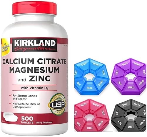 KHOFIBU Signature Citrato de Calcio, Magnesio y Zinc, 500 Tabletas, Vitamina D3, con Pastillero (1)