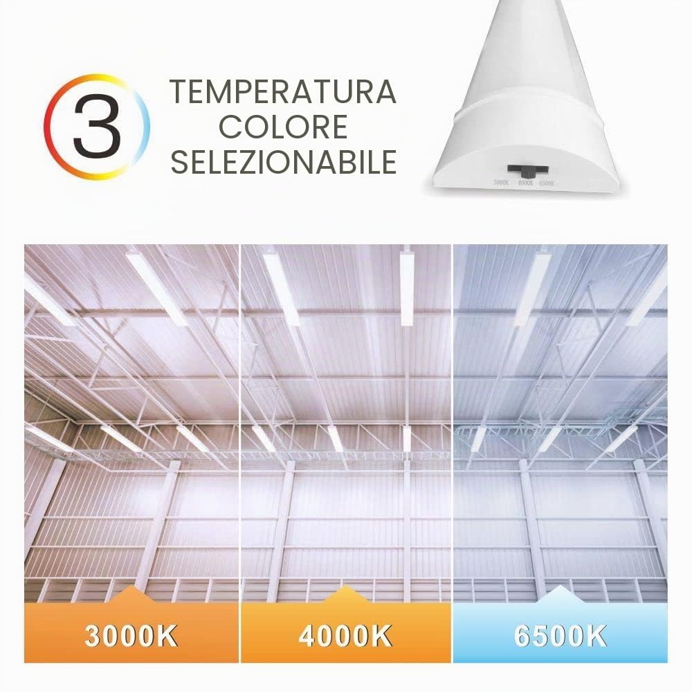 Tubo luminoso a LED da 1,2 m, 117 cm, 34 W, 3750 lm, 3 CCT (3000 K/4000 K/6500 K) in 1, montaggio a parete per ufficio, garage, magazzino, officina, capannone, 2 confezioni