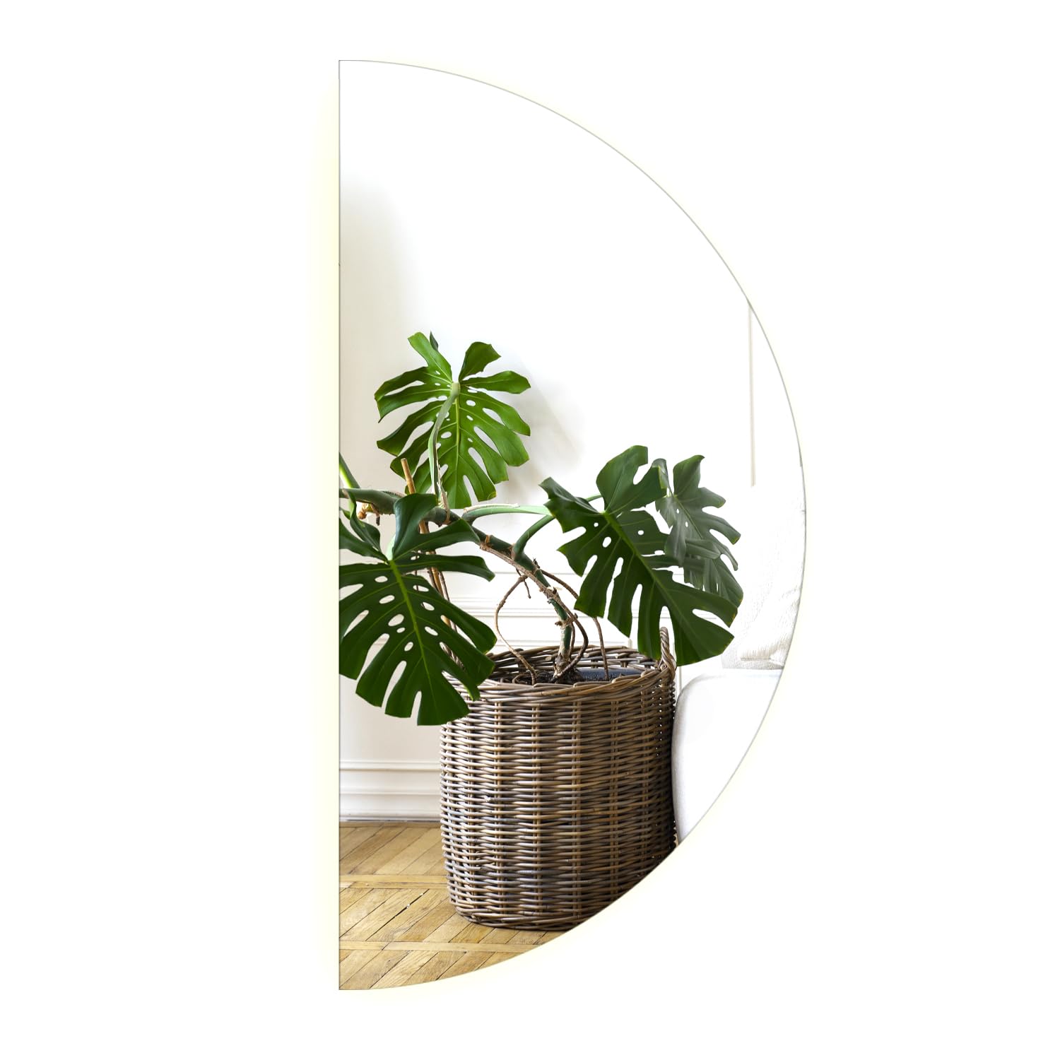 Miroir salle de bain LED chaud Decormat 50 cm suspendu semi-circulaire