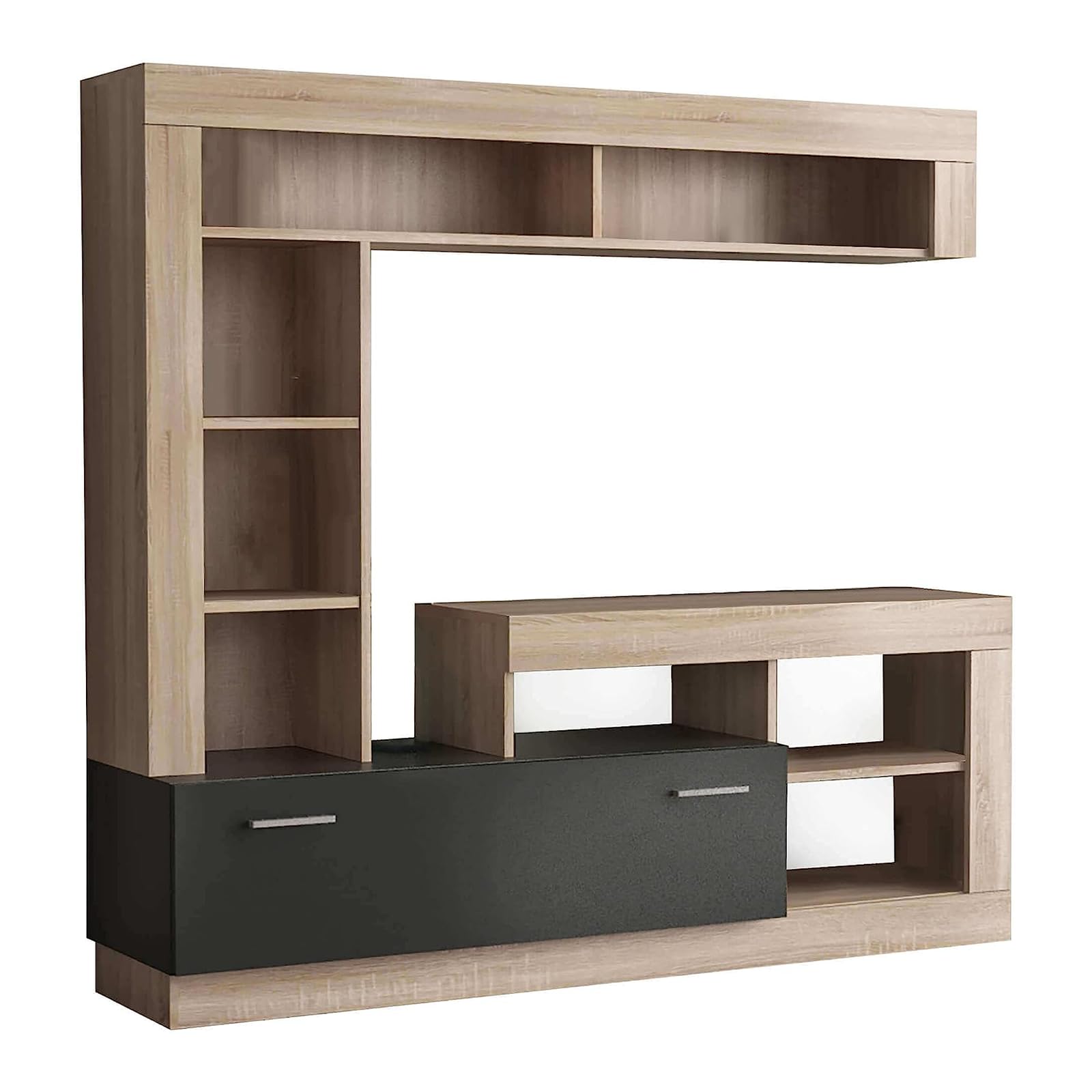 MONDO VIRO Parete attrezzata Living Lea moderna da soggiorno antracite e rovere cm 170x42 170h