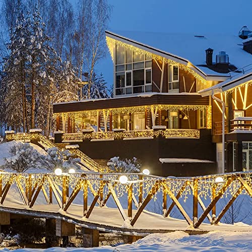Qedertek 15,3 m ijsregen lichtketting voor buiten/binnen, 612 leds, ijsregen, lichtgordijn, kerstverlichting, 8 modi, timer, dimbaar lichtsnoer met afstandsbediening, kerstdecoratie, balkon (warmwit) - Image 6
