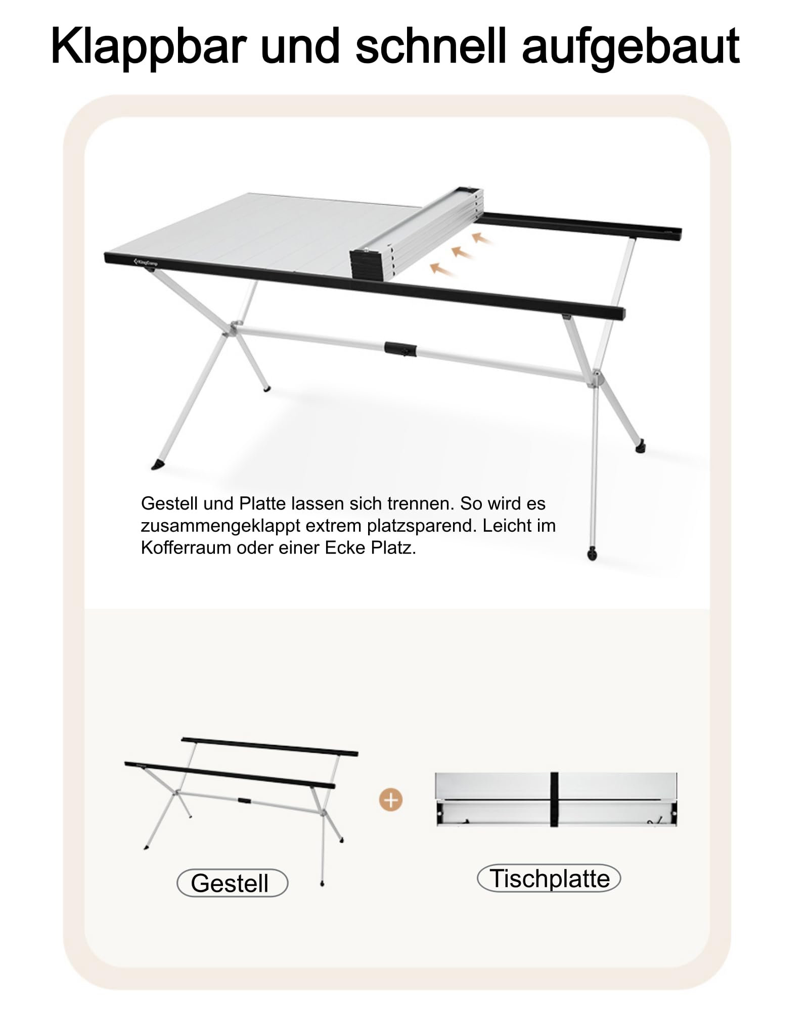 KingCamp Aluminium Campingtisch Klapptisch Couchtisch Gartentisch Tisch Leicht für 4-6 Personen