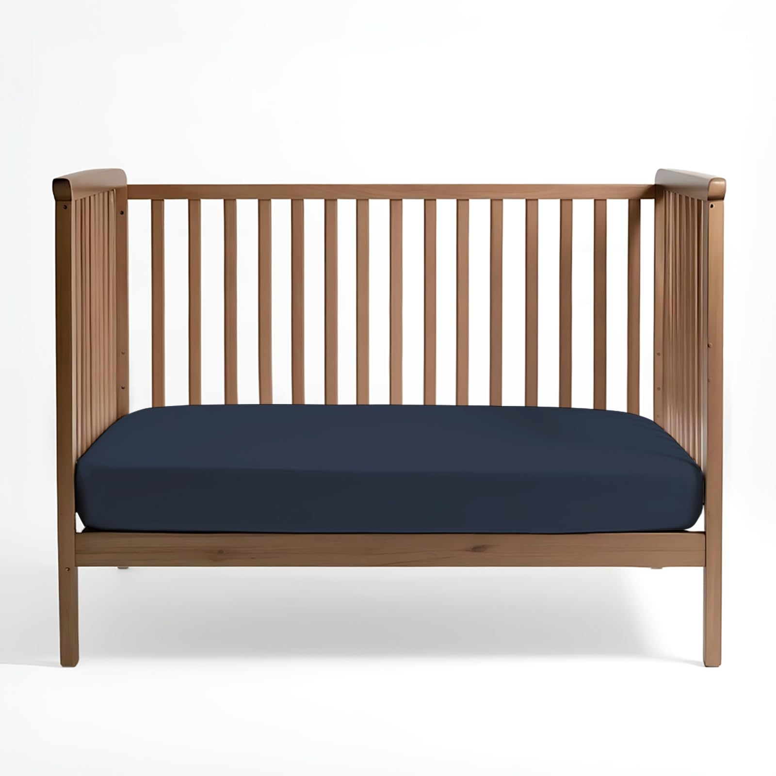 Pizuna Dark Blue 100% Cotton Fitted Crib Sheet 400 Thread Count Long Staple Cotton Fitted Crib Sheet 40X90 Cm, Sateen Weave 12 Cm Deep Fitted Sheets 1 Pc