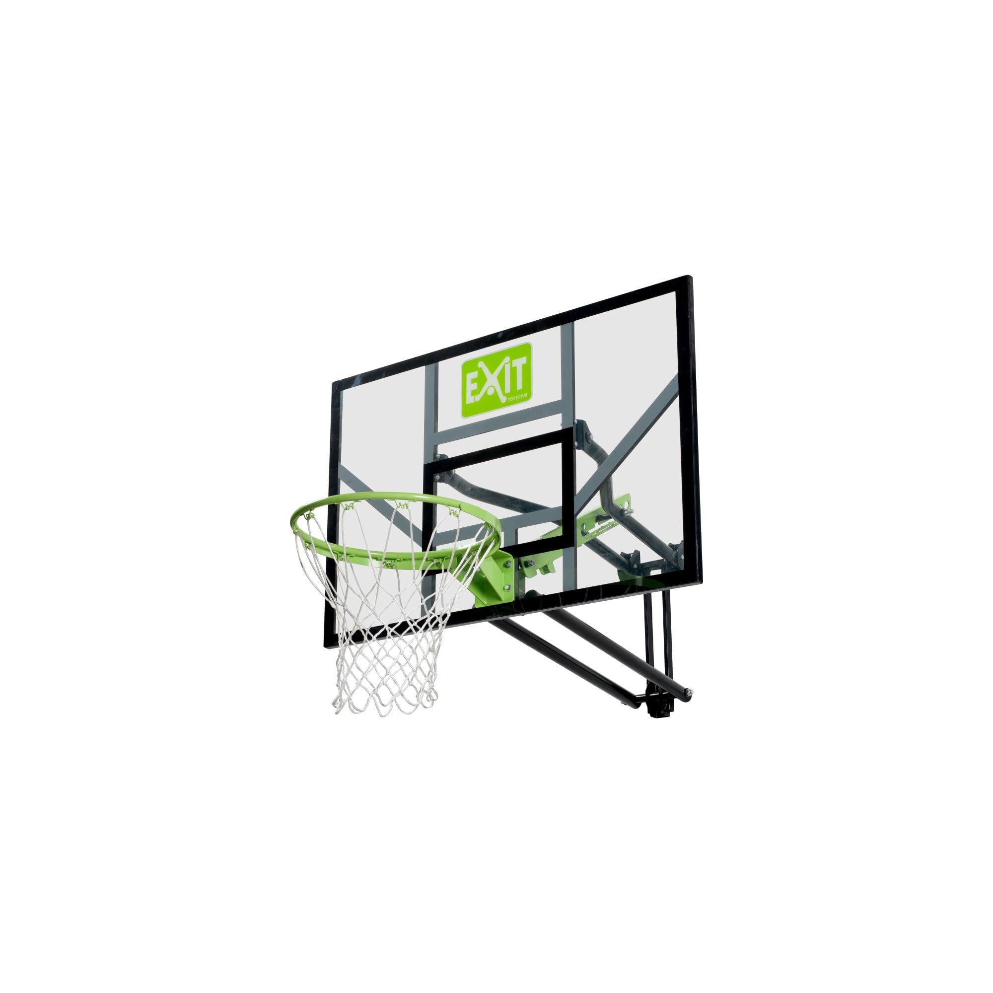 EXIT Toys Galaxy Tabellone da Basket per Montaggio a Muro - Cerchio da Basket, Rete e Materiale di Fissaggio - Tabellone Regolabile in 5 Altezze - Per Bambini e Adulti - Telaio Robusto - Verde/Nero