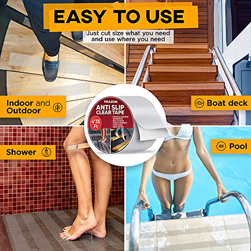 Image of Grip Tape - Heavy Duty Anti Slip Tape Clear Outdoor /Indoor 4In*35Ft, Non Slip Roll /Stickers Easy to Cut Waterproof for Bathtub, Shower Floor, Pool, Stairs Safety Non Skid, Comfortable for Bare Foot