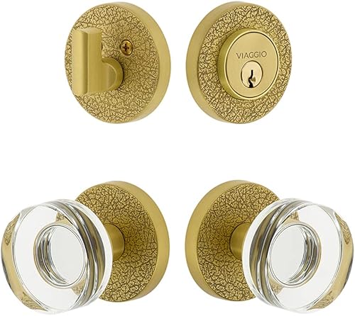 Viaggio 628810 - Juego de entrada de latón satinado con pomo de cristal circolo y cerrojo a juego, juego de fondo 2-34"