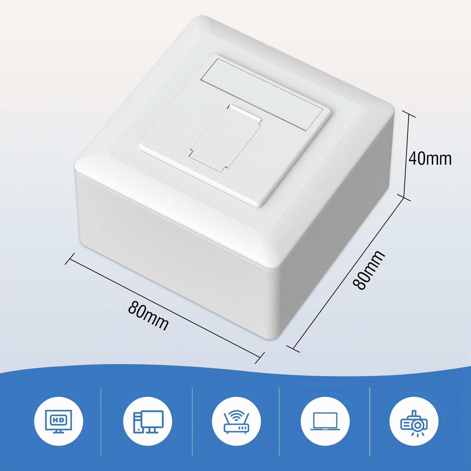 FGB Lot de 2 prises réseau universelles CAT6a - 1 port RJ45 - Pour montage en saillie ou encastré - 10 Gigabit Ethernet - Pour câble réseau réseau - Câble de pose - Blanc