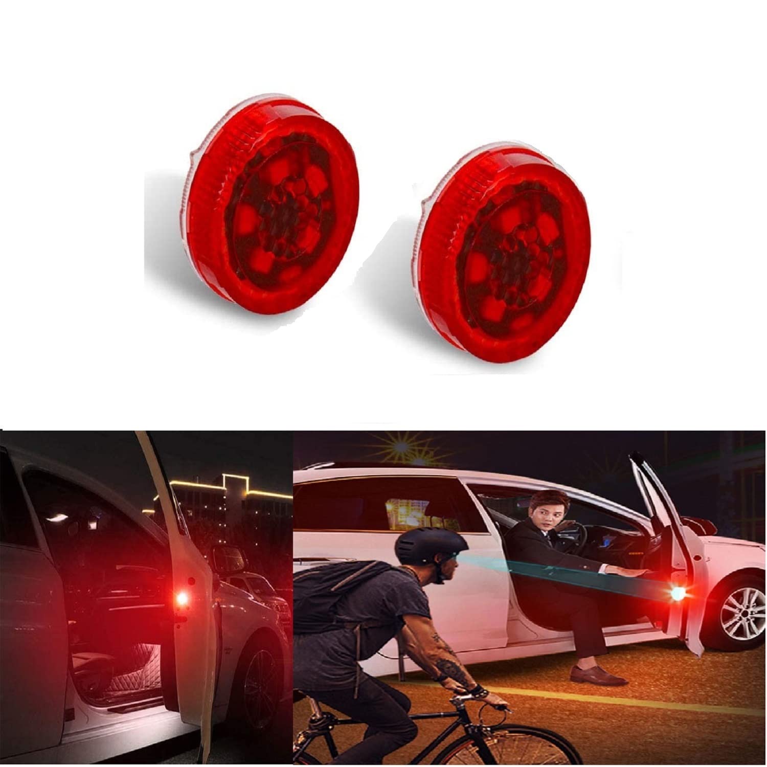 SARTE SA09DL9 Universal Wireless Car Door Open Light, Doors Warning 5 LED Lights Indicator For All Cars (Set of 2) | Red