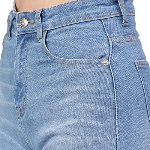 Image of KOTTY Women's High Rise Cotton Lycra Blend Ankle Length Relaxed Fit Jeans Light Blue