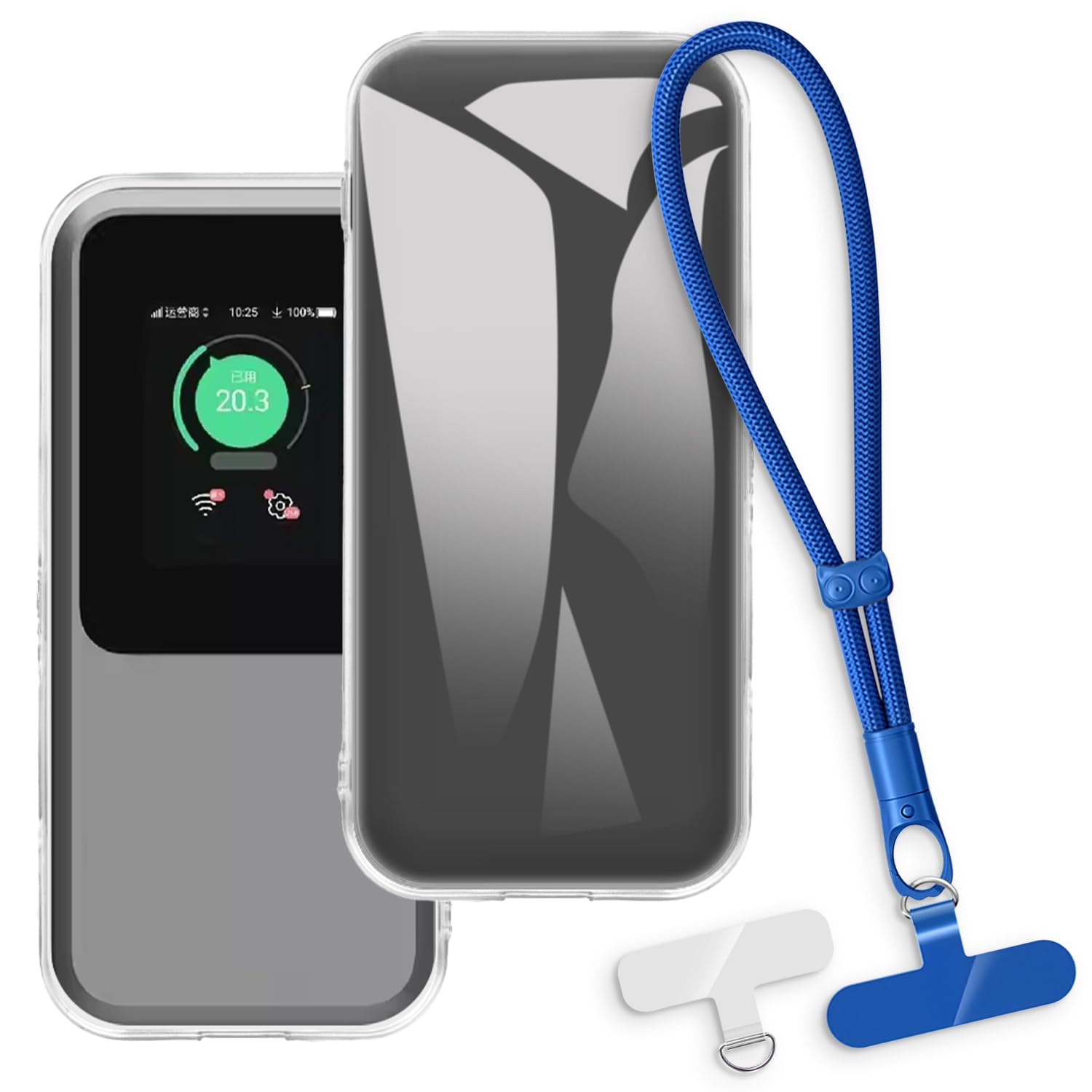 2-in-1 Protective Case and Wrist Strap Compatible with ZTE U60 Pro MU5250 Phone Cover with Detachable Lanyard, Anti-Slip Anti-Loss Grip Handle (Clear + Blue)