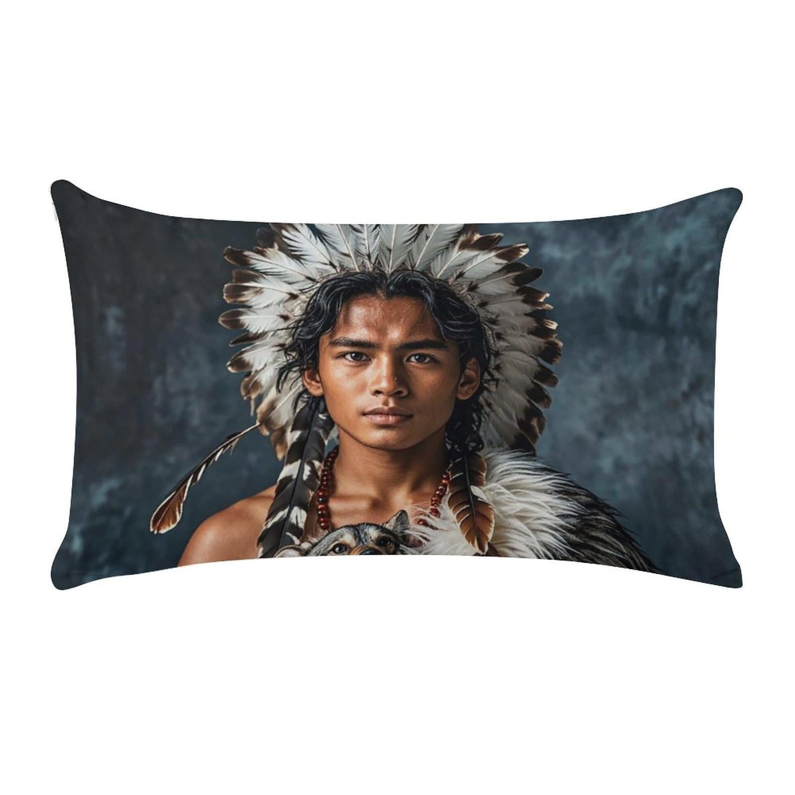 Indigenous People and Wolves Pillow Cases for Sofa, Super Soft Plush Pillow Cover with Zipper, Luxury Cozy Pillow Shams for All Seasons, Lightweight Pillowcases for Bedroom, 12" X 20"