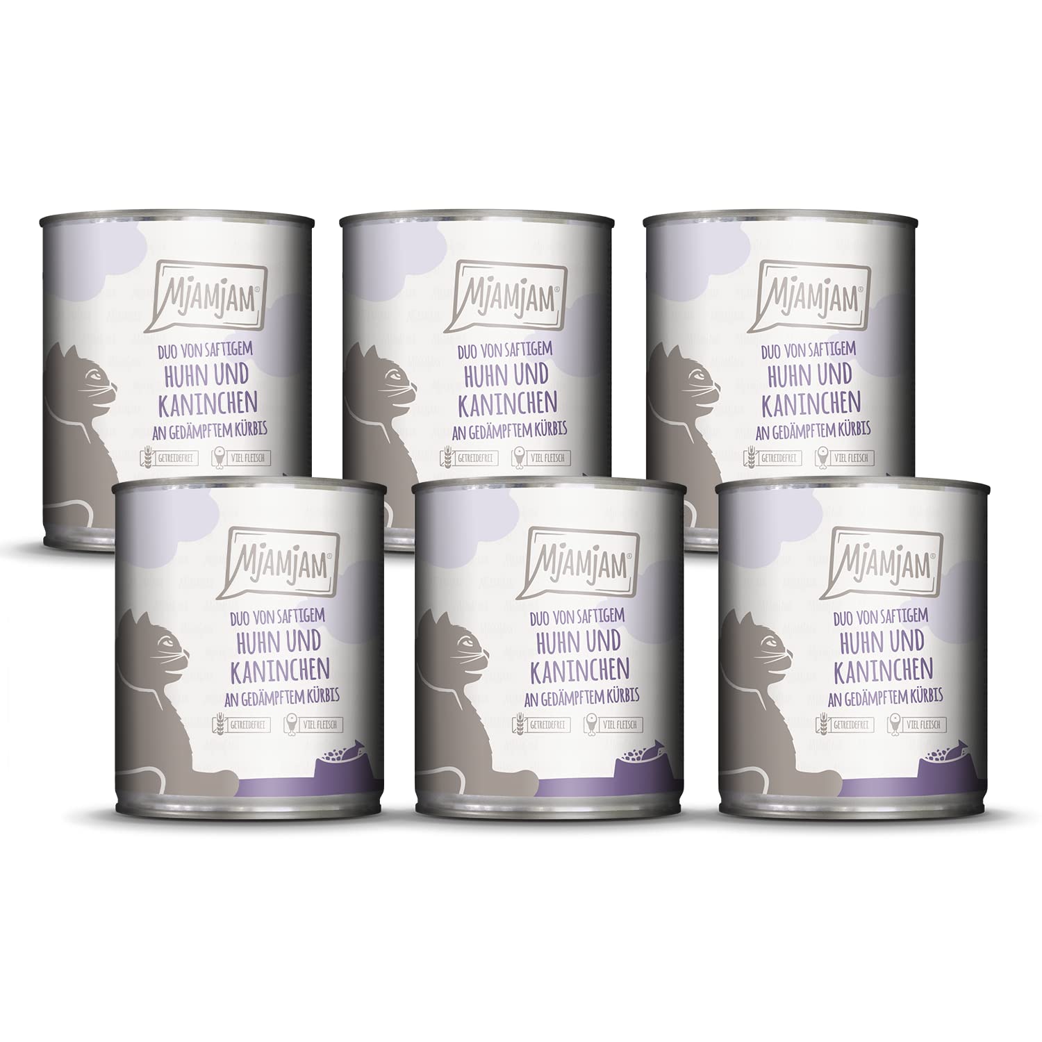MjAMjAM - Premium wet food for cats - DUO of juicy chicken & rabbit on steamed pumpkin, 6 pack (6 x 800 g), grain-free with extra meat.