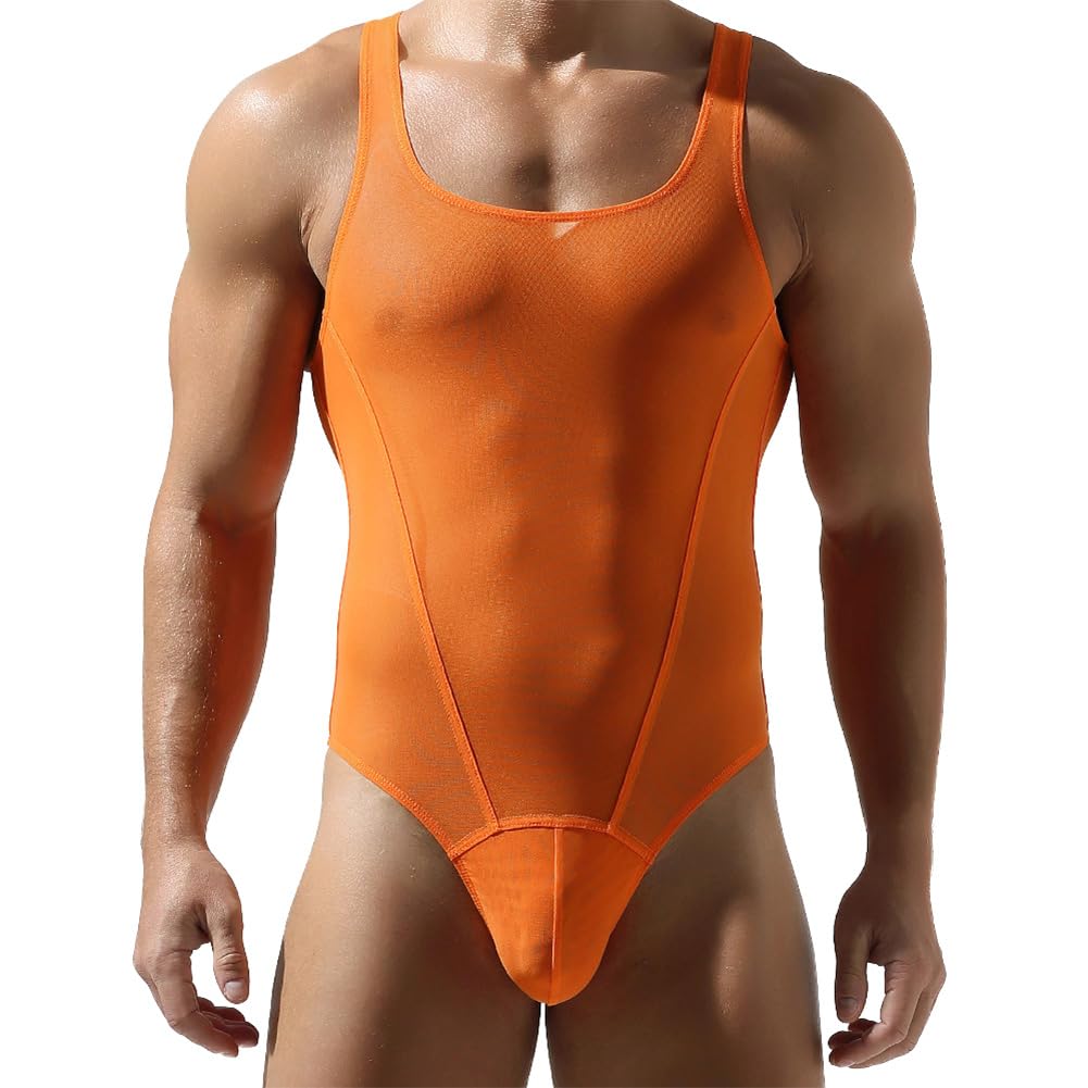 Men's Sheer Mesh Bodysuit Leotard See Through Thong Underwear Wrestling Singlet Fitness Undershirt One Piece Romper