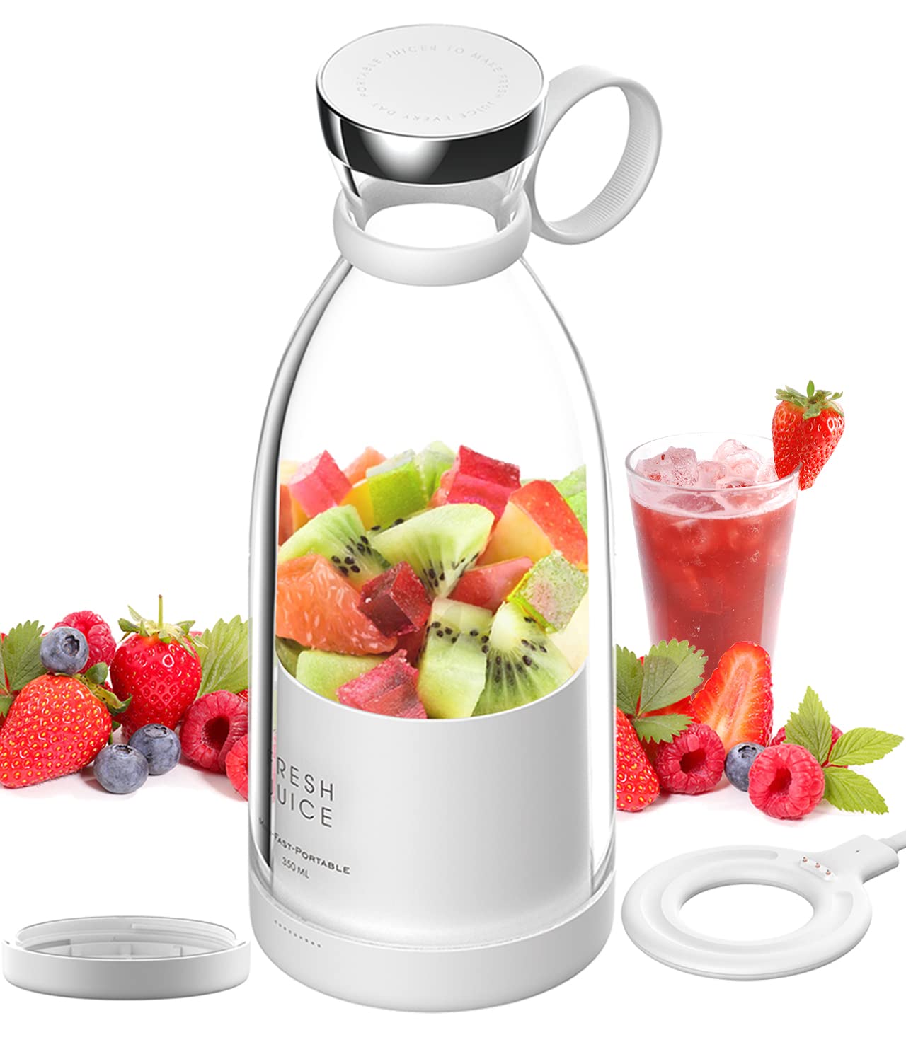 OTPEIR Personal Size Blender, Portable Blender, Battery Powered USB Blender (White)
