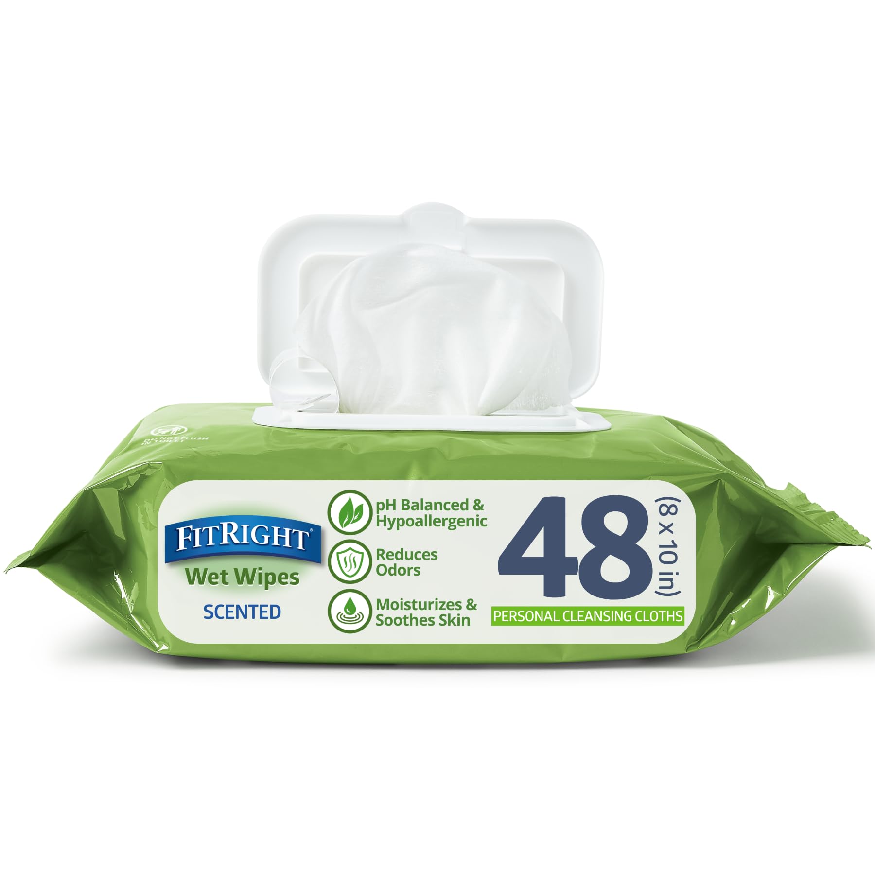 Medline FitRight Aloe Personal Cleansing Cloth Wipes, Scented, Pack of 48, 8 x 10 inch Adult Large Incontinence Wipes