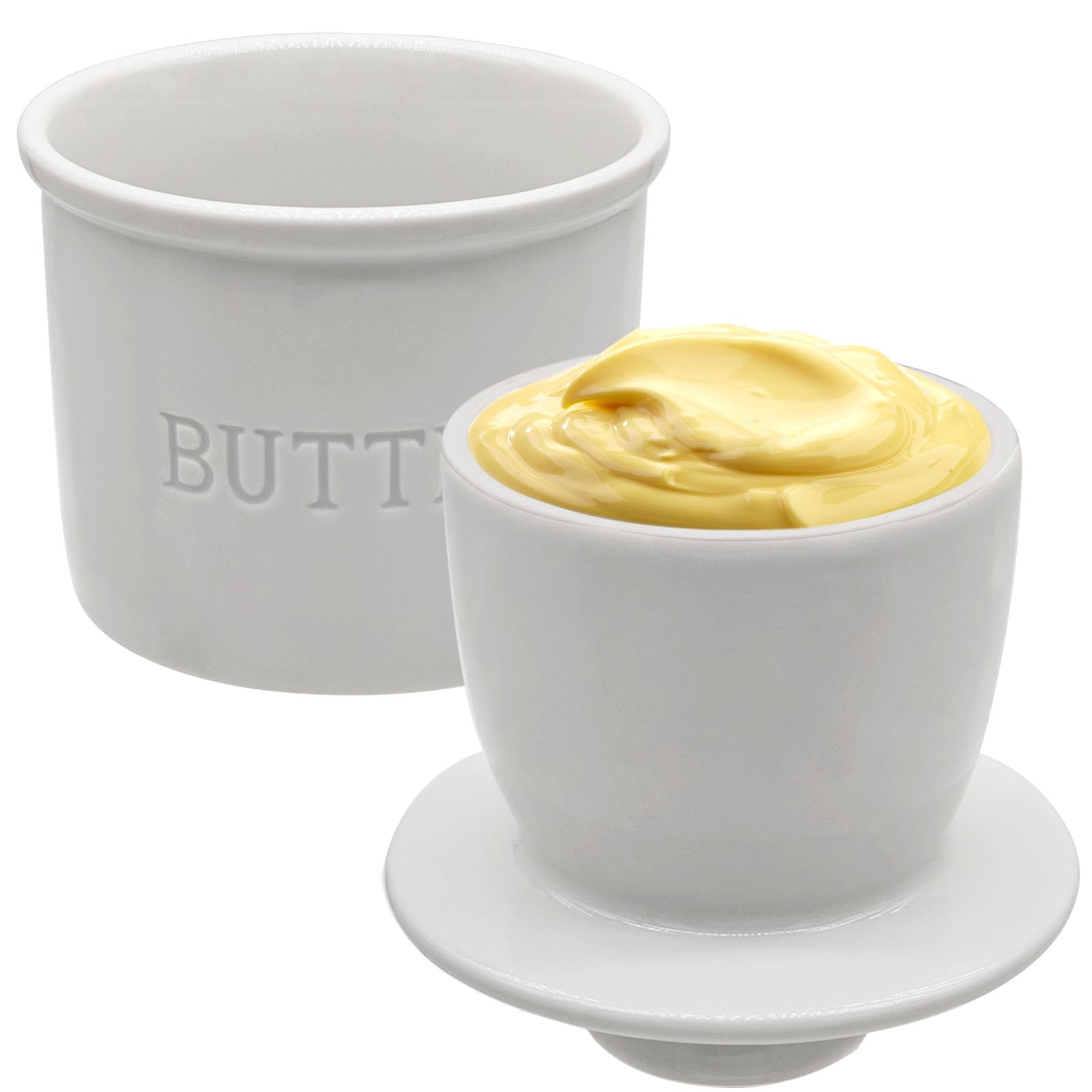 MKYHBOO Ceramic Butter Crock, Airtight Butter Crock With Lid for Countertop, Round French Butter Keepers, Porcelain Butter Dish With Lid (White)