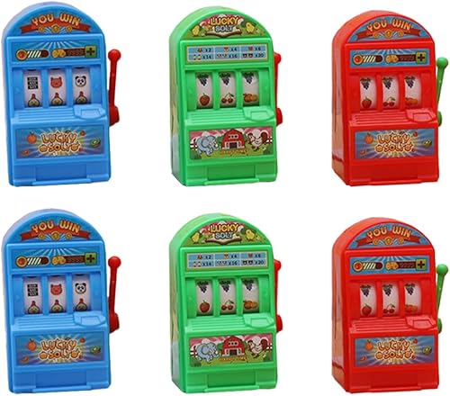 Mini juego de arcade para niños, 6 piezas, mini máquina tragamonedas de juguete, mini máquina tragamonedas de la suerte, banco con carretes