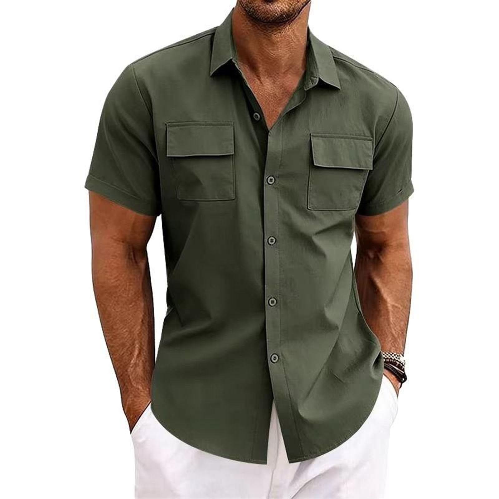 Chemise de Travail Homme, Double Poche Extensible sans Faux Plis Manches Courtes décontractée