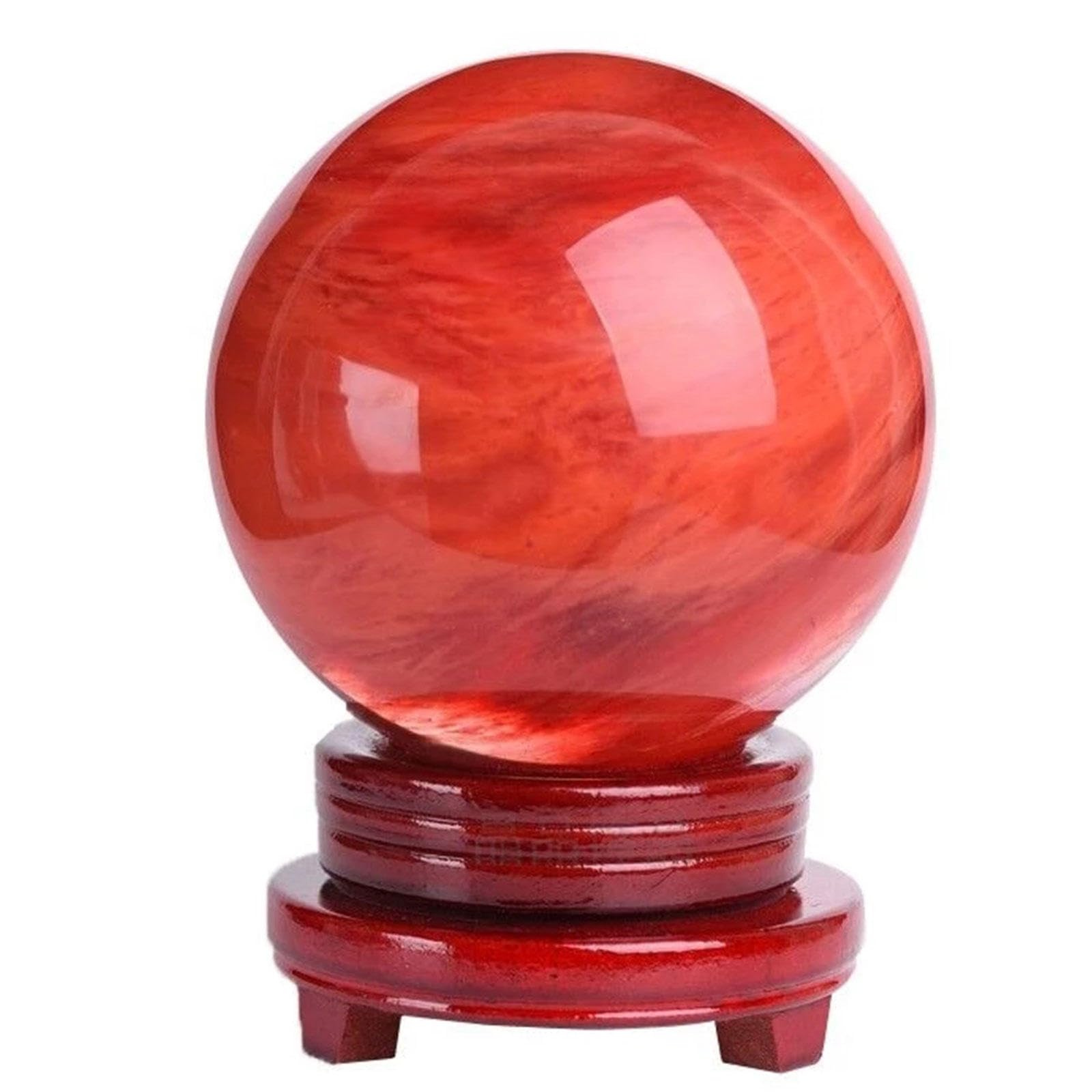 RVBLRDSE Red Crystal Ball with Stand Minerals Quartz Gemstone for, Divination Sphere Home Decoration, Fengshui,4.7"(12cm) Gemstone Stone