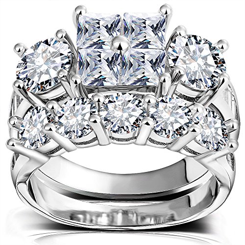 Princess Wedding Rings for Women - Brilliant Cubic Zirconia Big Engagement Bridal Sets Size 5-113
