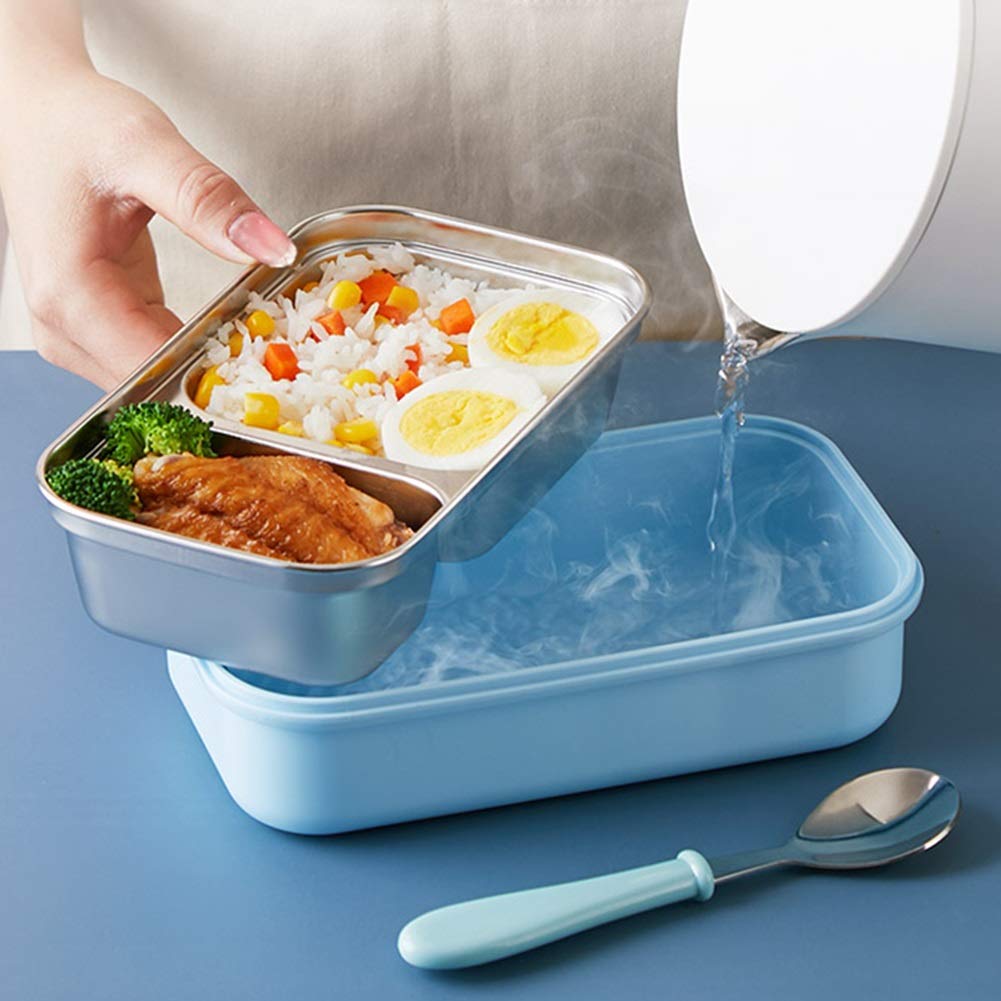 Contenore per il pranzo con scomparto a 2 strati da 1100 ml/1800 ml per bambini con forchetta e cucchiaio Bento per microonde Contenore portatile per alimenti  15