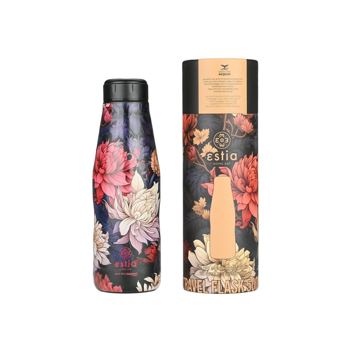 ESTIA Wasserflasche Thermosflasche Trinkflasche Isolierflasche 500 ml schwarz Edelstahl