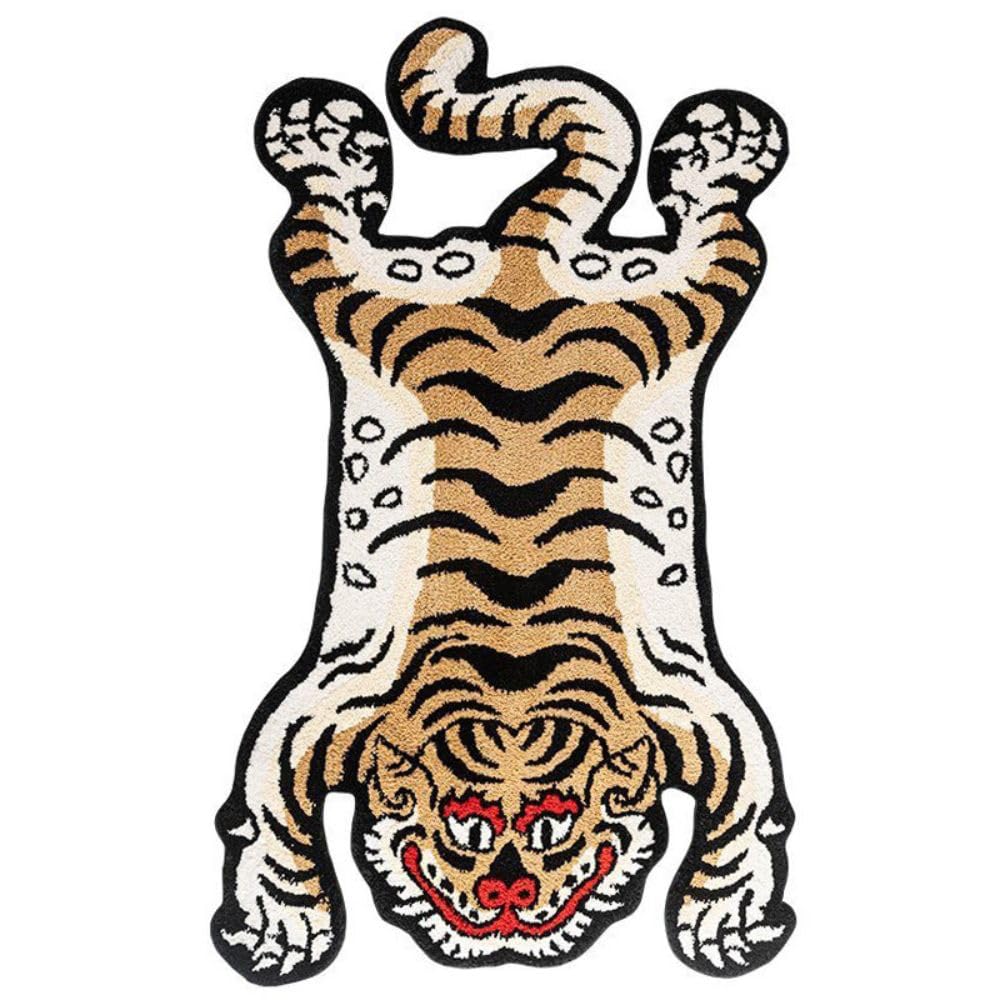 Tapis tufté doux et amusant pour chambre à coucher, motif tigre tibétain, 1,5 x 0,9 m, lavable avec envers antidérapant en caoutchouc thermoplastique, décoration d'intérieur (jaune)