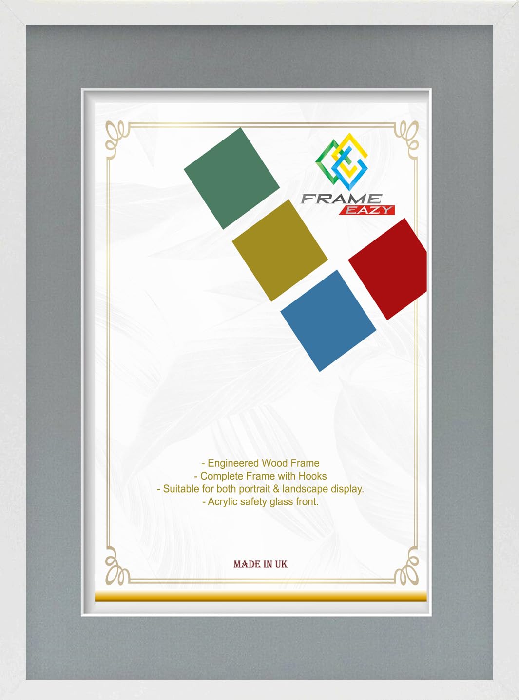 FRAME EAZY White A4 Photo Frame with A5 Grey Mount to Hang Portrait or Landscape - Thin Picture Frame With Safe Perspex Front - A4 (29.7 x 21.0cm) For Picture Size A5 (21.0 x 14.8 cm)
