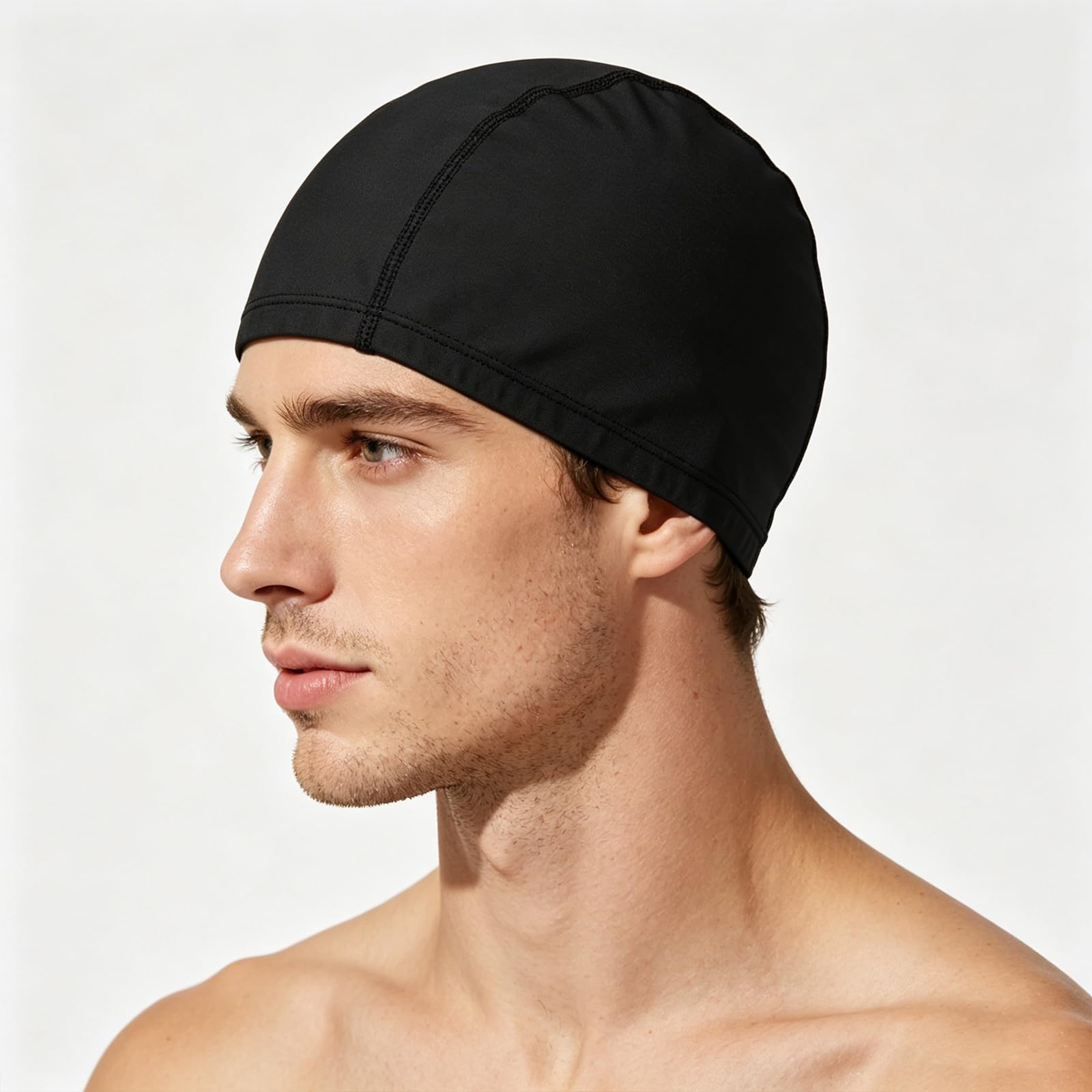 Fabric Swimming Cap，Swimming Hat Lightweight Bathing Caps for Women Men - Comfortable, Durable & High Elastic，Ideal for Use in Swimming Pools or Open Water (1, black)