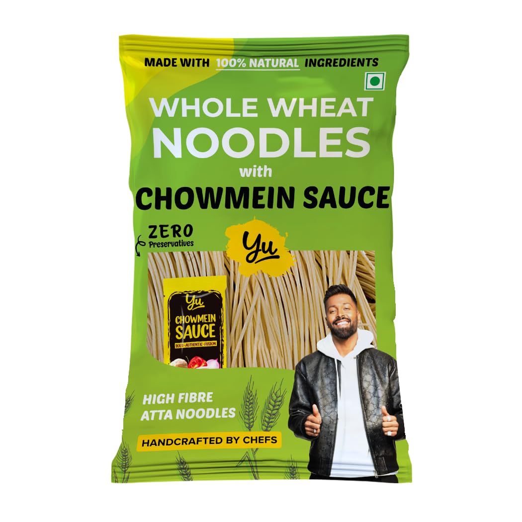 Whole Wheat Noodles - with Chowmein Sauce - Zero Maida - No Preservatives & 100% Natural Ingredients - Just Boil - Ready in 5 mins - 180g - Yu