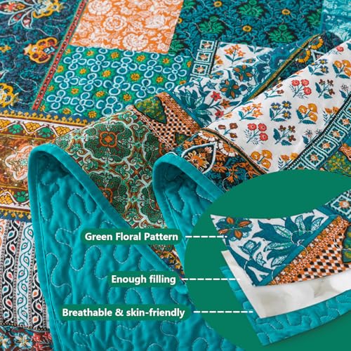 BEDIFANY Cotton King Size Quilt Set, Lightweight Bedspread King Coverlet, Soft Farmhouse Quilt Bedding Sets for Bed Decorations All Seasons (3 Pieces, Green)