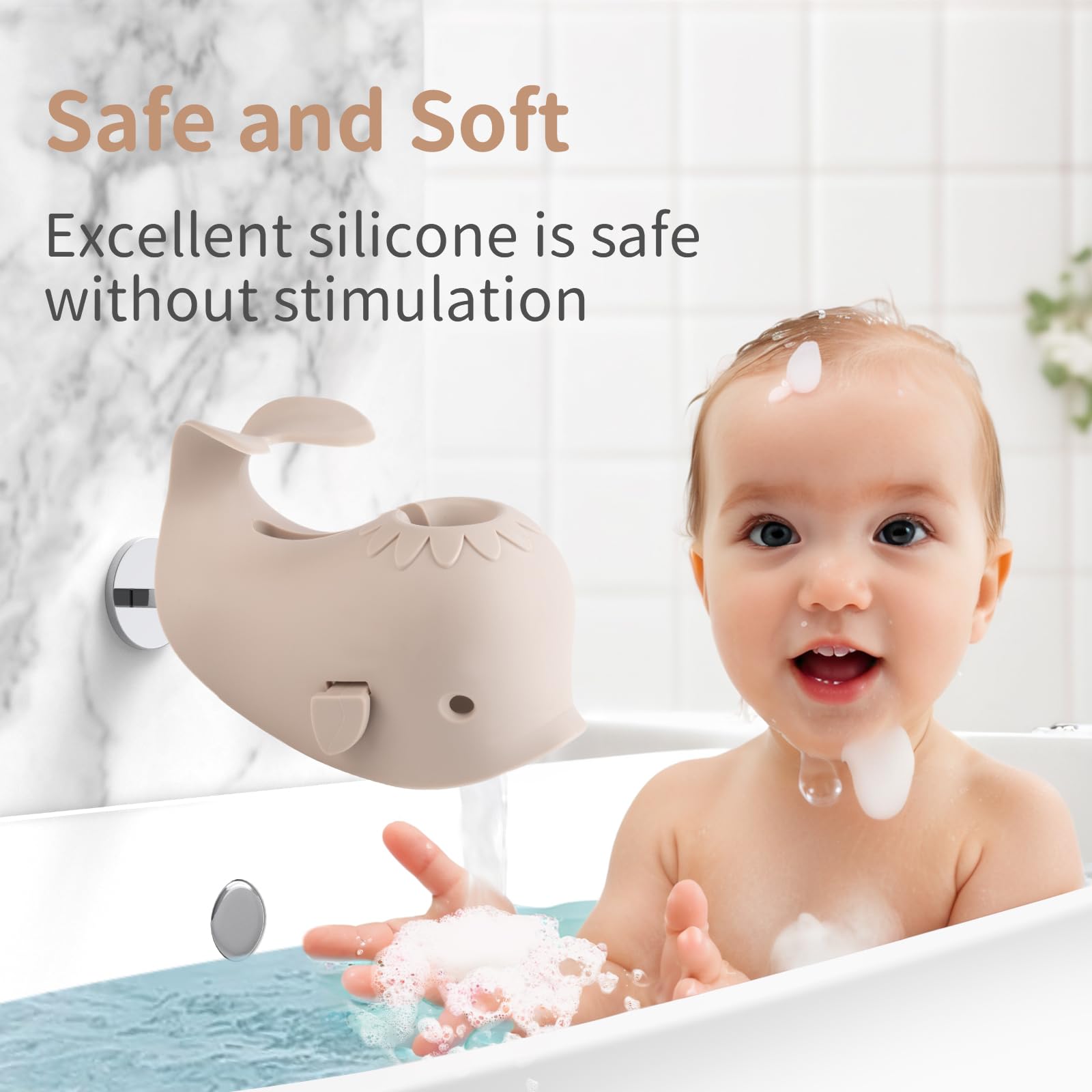 Faucet Cover Bathtub Baby Spout Cover Soft,Bath Faucet Cover for Baby's and Kid's Safety (Whale Grayish Beige)