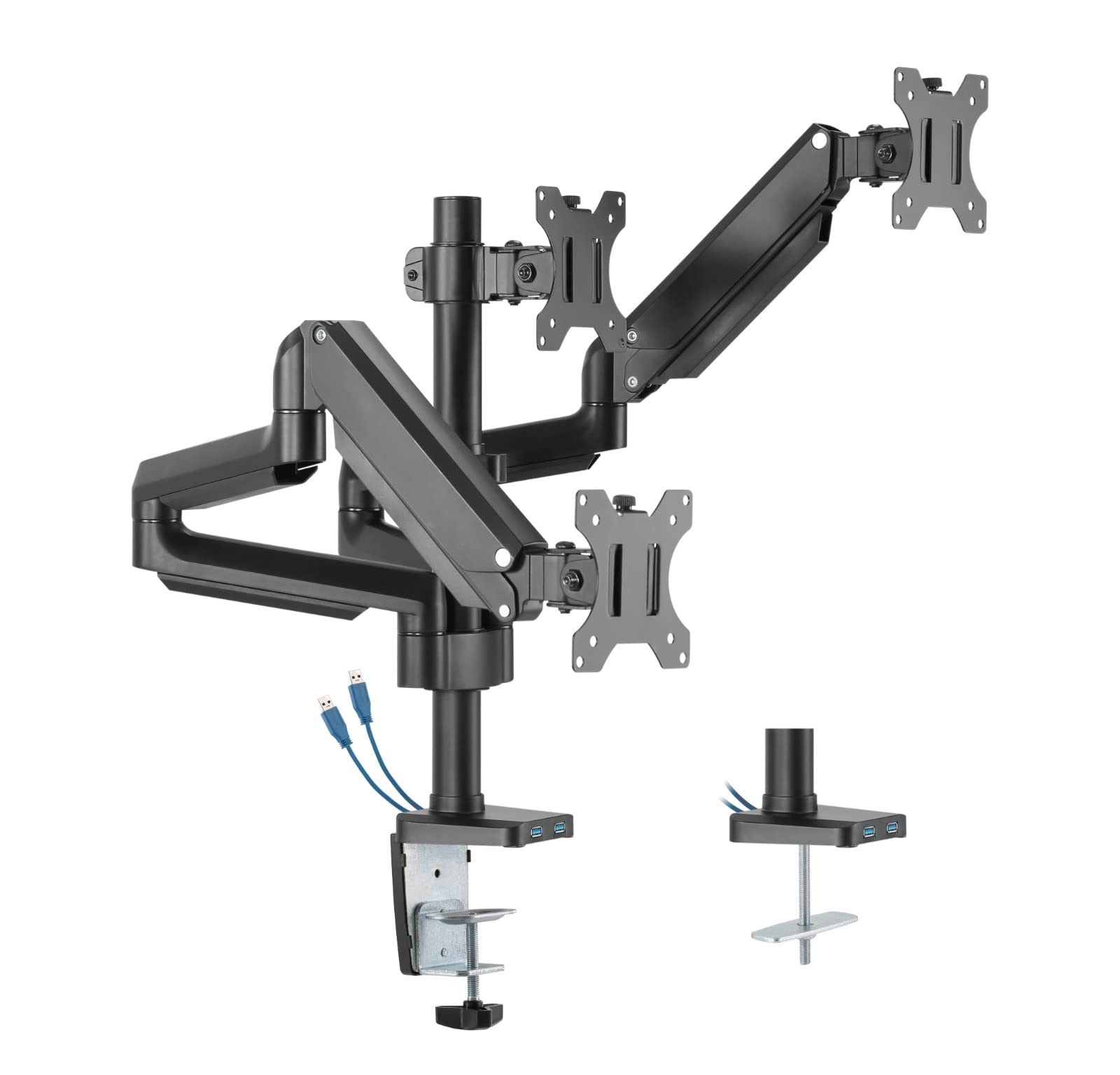 Twisted Minds Triple 17 Inches-27 Inches Monitor Arm Aluminum Desk Mount Fits Three Monitor Full Motion AdjUStable With USb 3.0- Vesa/C-Clamp/Grommet/Cable Management