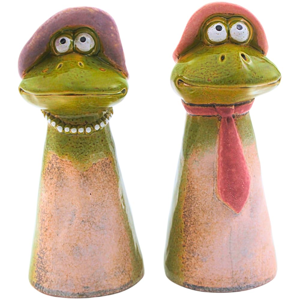 Dekohelden24 Set of 2 Ceramic Stakes, Figurine, Decoration, Figure for Garden, Box Contents: 2 Pieces, Dimensions L/W/H Approx. 9.3 x 8.9 x 21 cm, Fence Stool Frog Pair, 21 cm