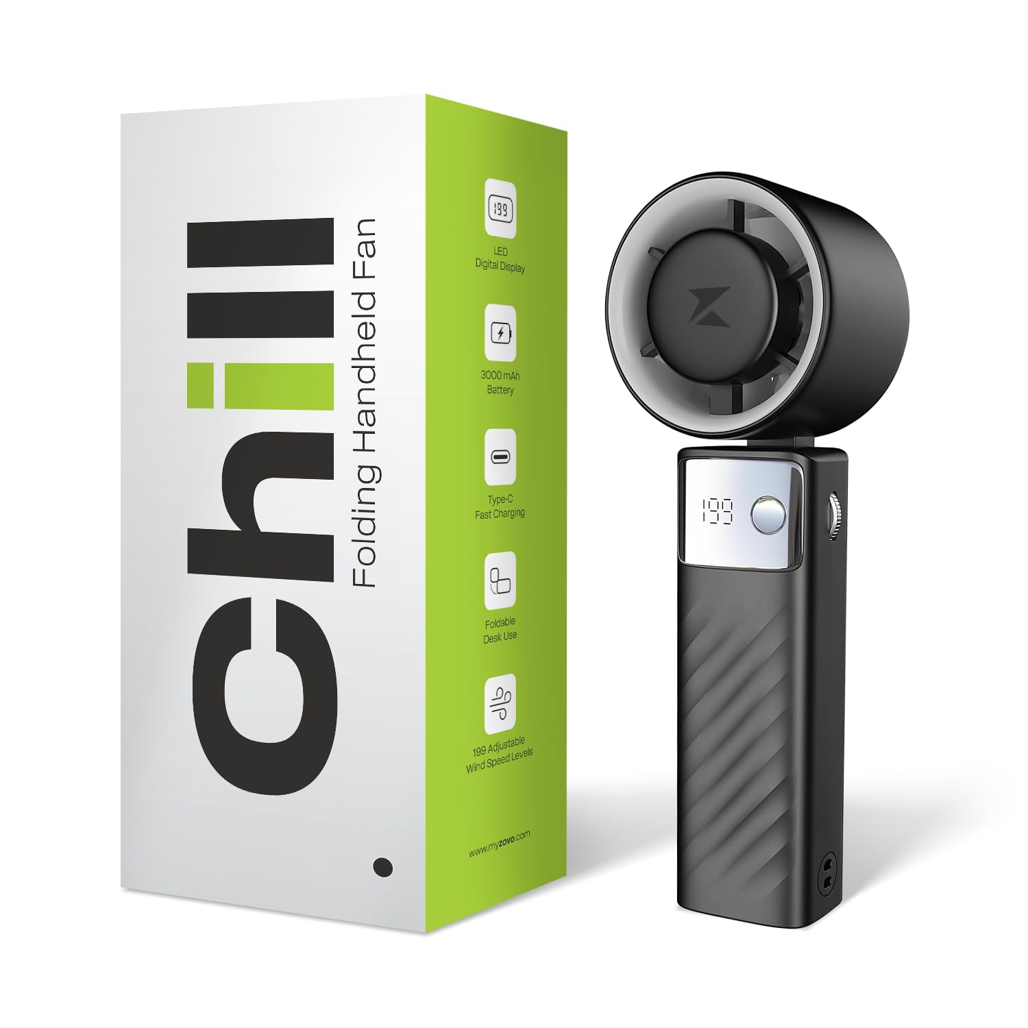 Chill Personal Mini Hand Fan, 10500 RPM | LED Digital Display | 1-199 Speed | For Travel, Office, Shopping, Concerts & Outdoor (Black)-image-24