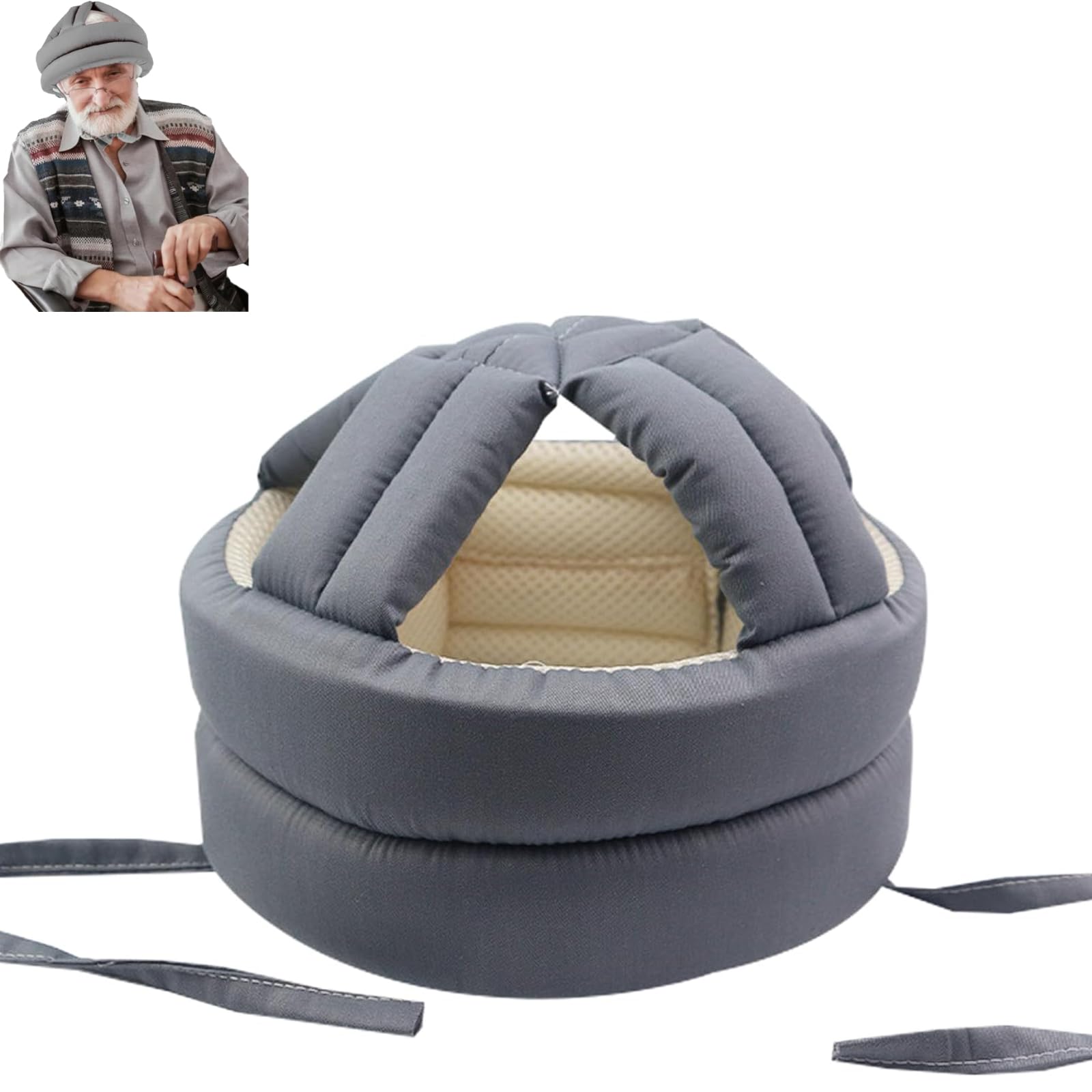 Elderly Anti-Fall & Anti-Collision Safety Helmet - Thick Soft Breathable Sponge Cap with Adjustable Chin Strap for Seniors | Head Injury Protection for Indoor/Outdoor Use (Grey)