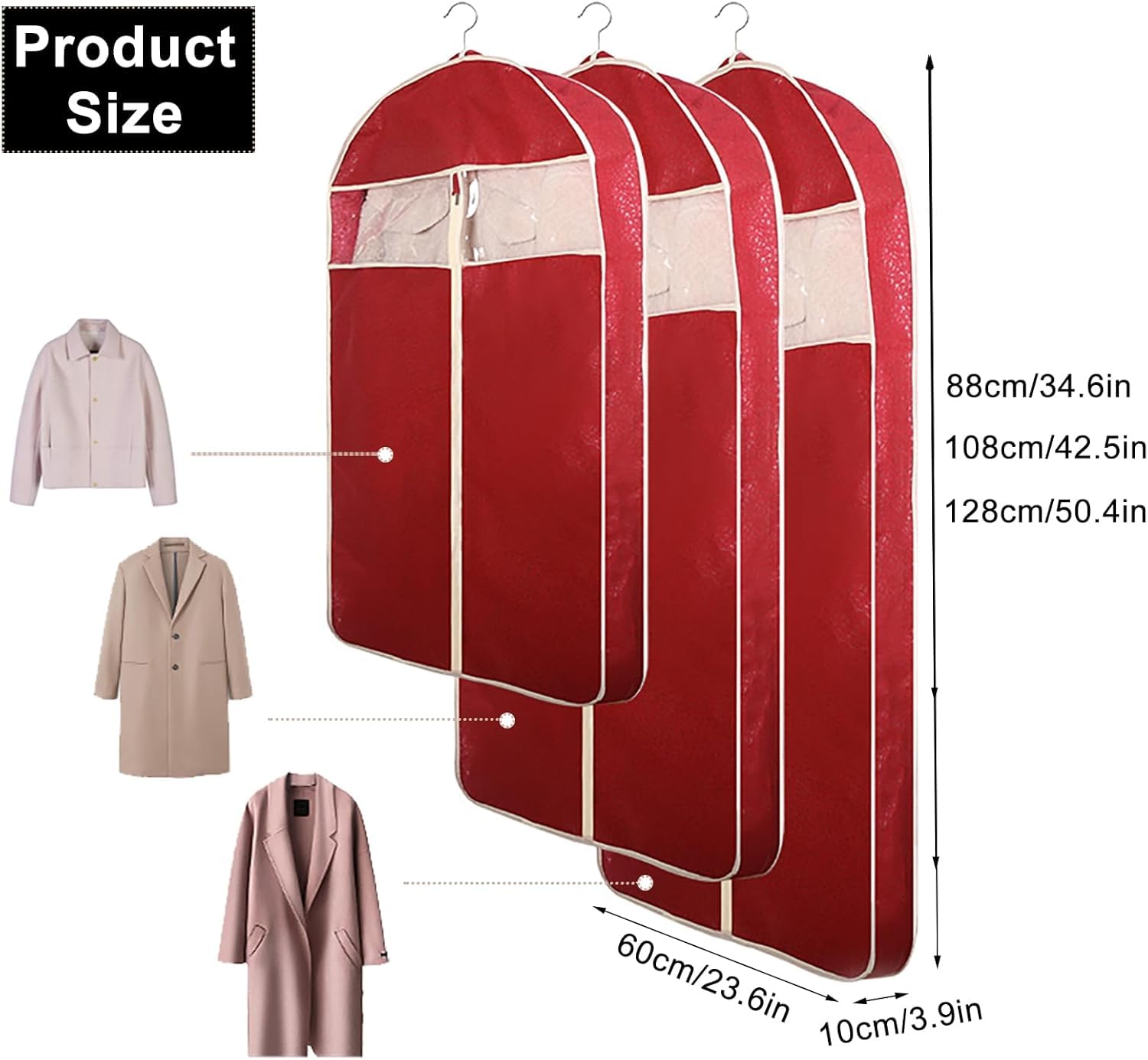 Confezione da 3 Copriabiti Traspiranti - Sacchetti Antipolvere in Tessuto Non Tessuto per Abiti, Ideali per Appendere Vestiti, per Viaggi E per Riporre Cappotti E Abiti Brown 108cm/42.5in