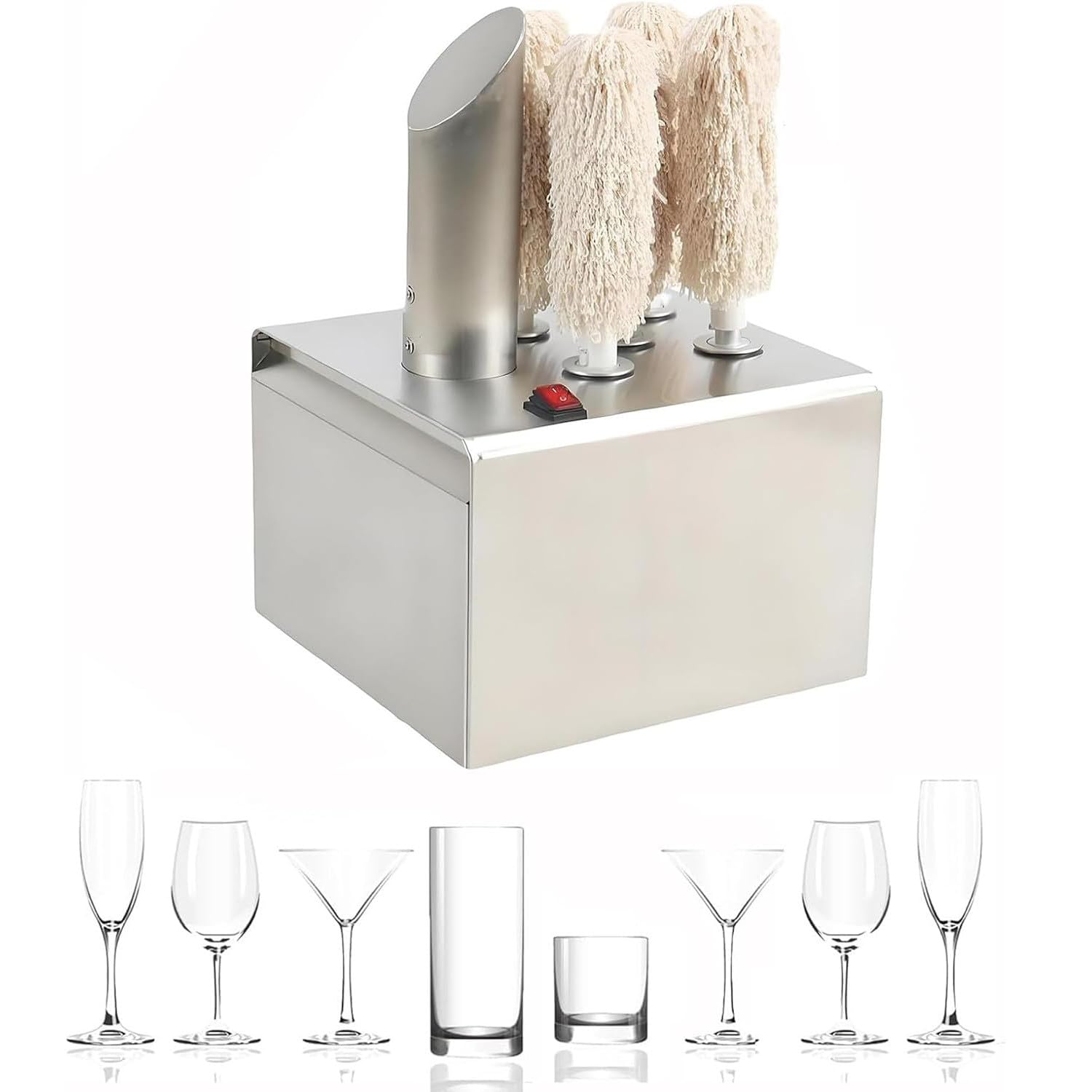 JKJZSALJ Commercial Glass Polishing Machine, Wine Glass Polisher Machine, Cloth Polisher Glass Polishing Machine, Electric Commercial Glass Polisher For Champagne Glasses, Beer Cups, H,5Head