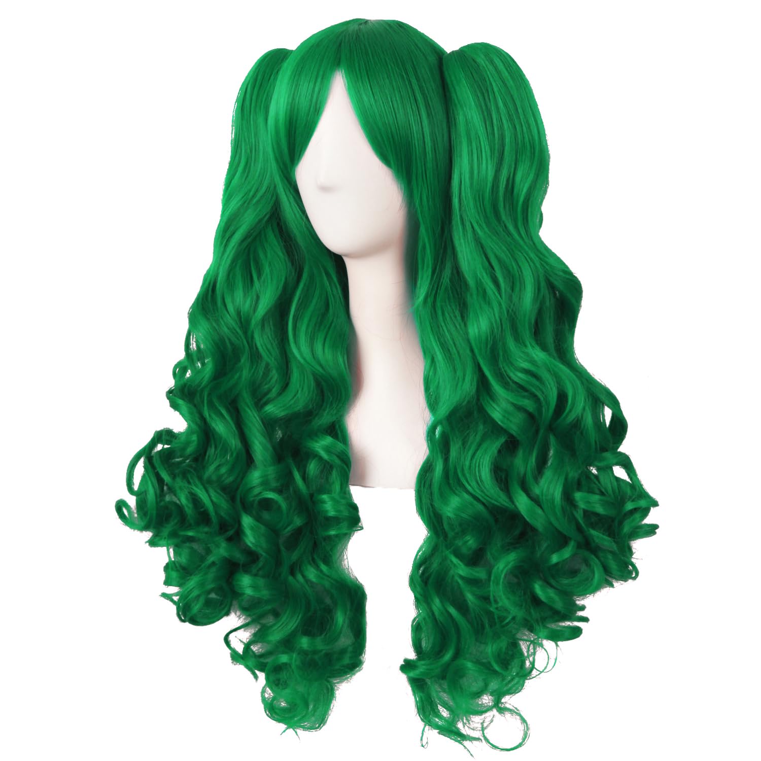 MapofBeauty 28 Inch/70 cm Lolita Long Curly 2 Ponytails Clip on Cosplay Wig (Grass Green) - Image 3