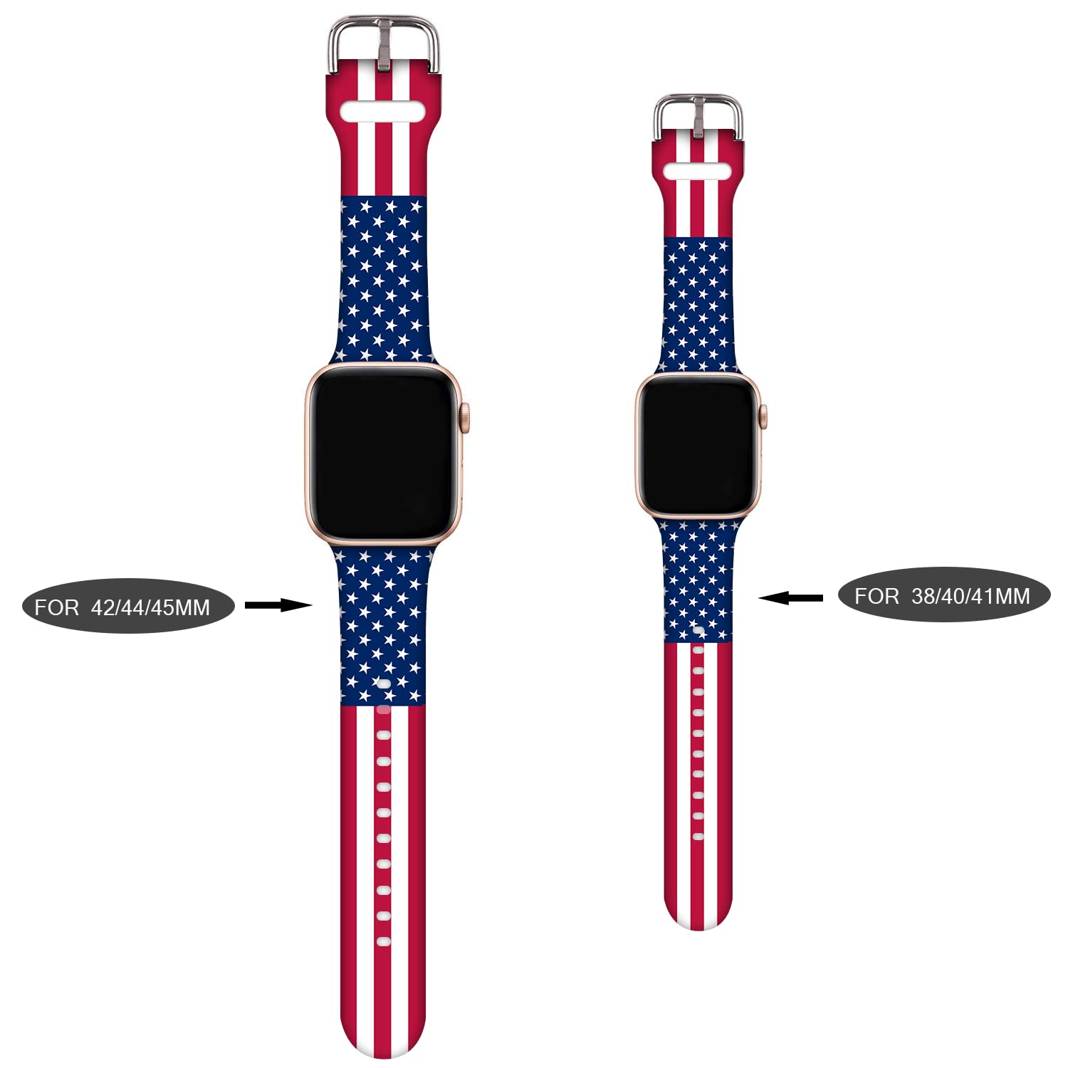 Compatible With USA American Flag Apple Watch 38/40/41/42/44/45mm For Women Men,Soft Silicone Printed Replacement Wristband Band For Iwatch Series 7 6 5 4 3 2 1 SE.38mm/40mm/41mm