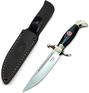 HUAAO 10.2in Fixed Blade Hunting Knife with Sheath, Bowie Knife Full Tang, 440C Blade Acrylic Handle, Survival Camping Knife for Outdoor Bushcraft (black handle) - HUAAO