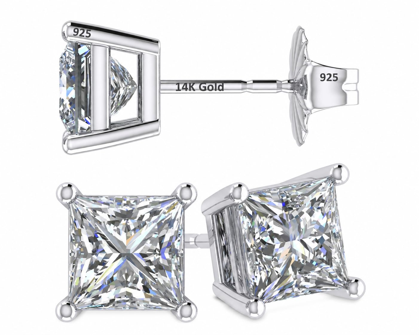 Central Diamond Center Princess Cut CZ Stud Earrings