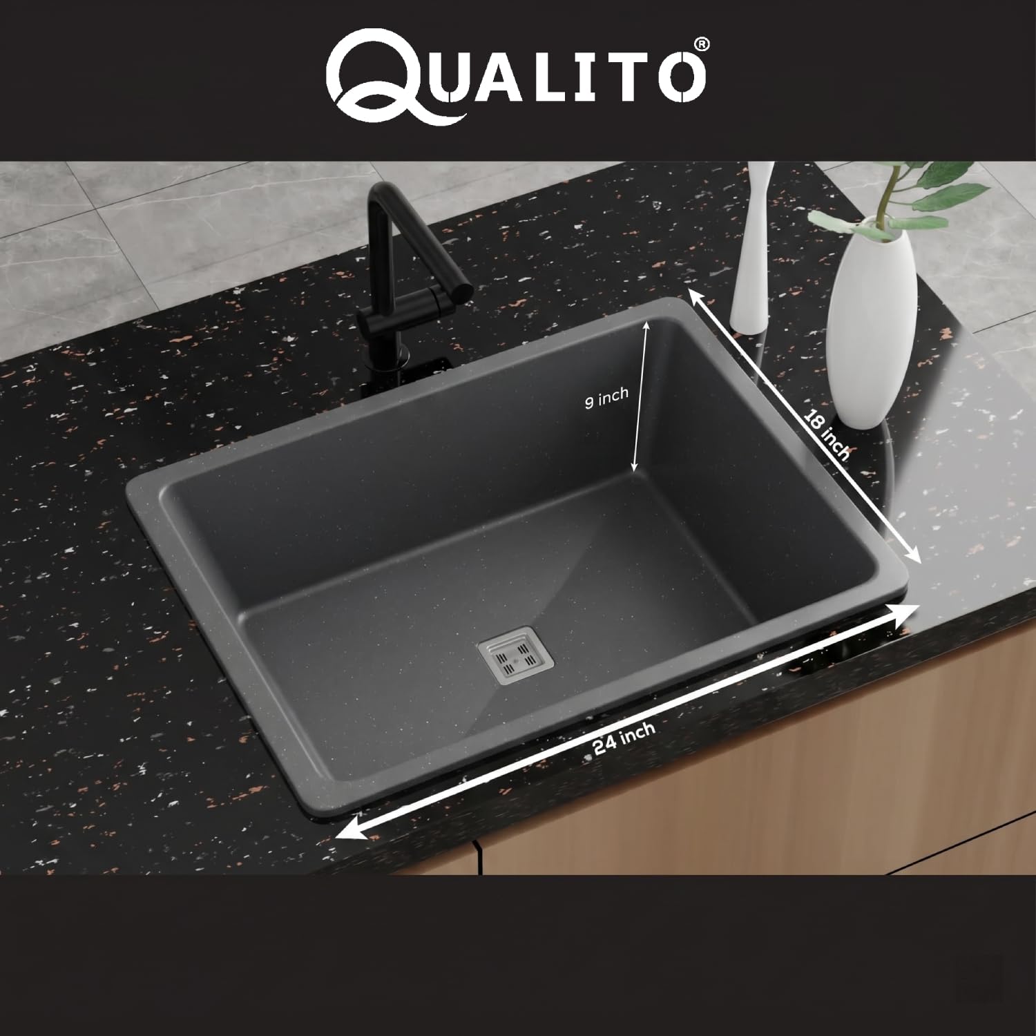 QUALITO Quartz Kitchen Sink - Durable & Soundproof -5