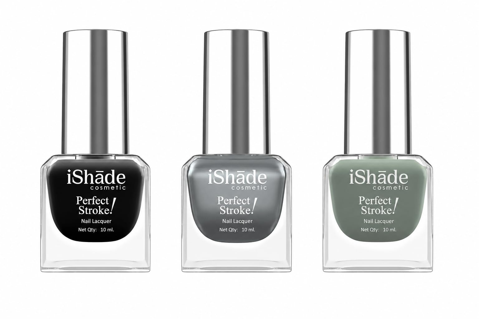 ishade cosmetics 3 pcs liquid nail polish set - long lasting high shine nail paint combo, smooth glide quick dry formula, chip resistant professional manicure kit