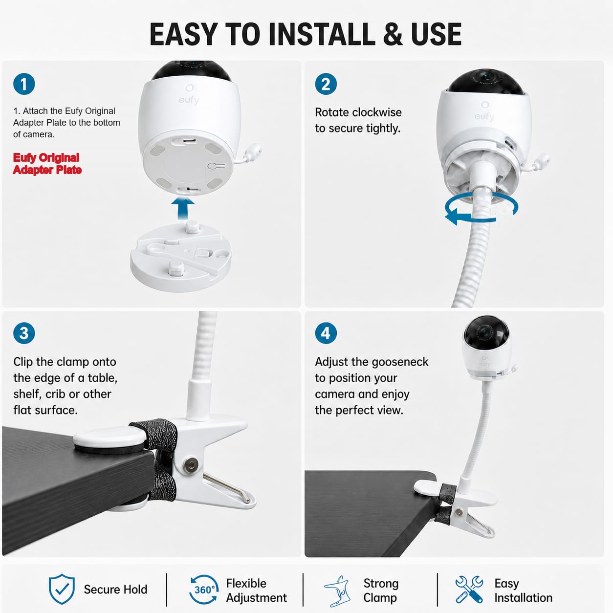 Soporte para vigilabebés eufy con cámara E21/E20/C10, soporte universal para cámara de bebé eufy E21, soporte de sujeción flexible, accesorio para monitor de bebé eufy E21/E20/C10
