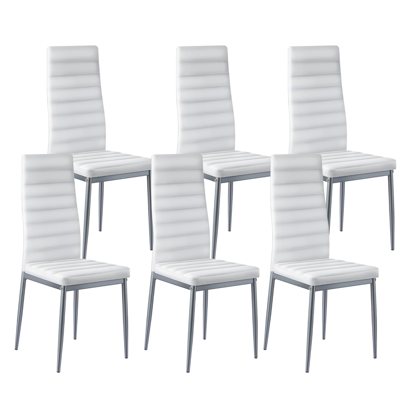 VEVOR Chaises Salle à Manger Modernes, Ensemble Chaises de Cuisine en Cuir 6 Pièces, avec Dossier, Coussins Épais et Pieds en Métal, Meuble d’Appoint Peu Encombrant, pour Table à Manger, Blanc