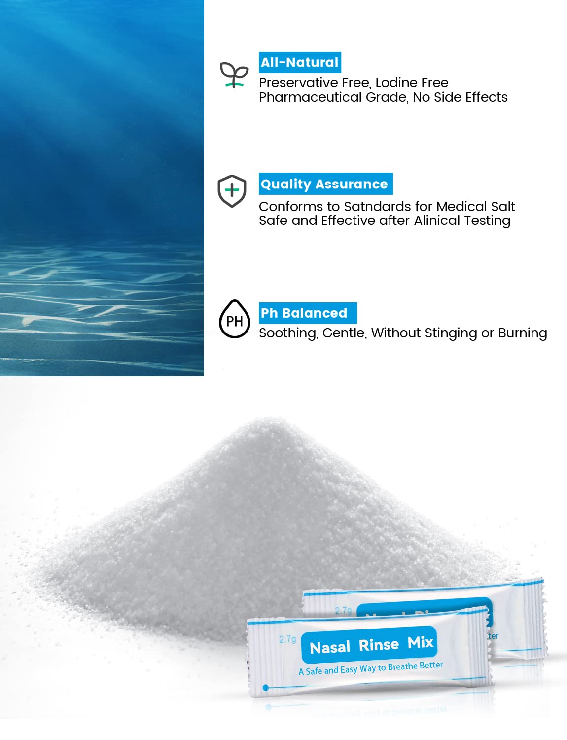sinus Flush Supplement, 40 Sachets de Sels de Rinçage des Sinus, Emballés Séparément