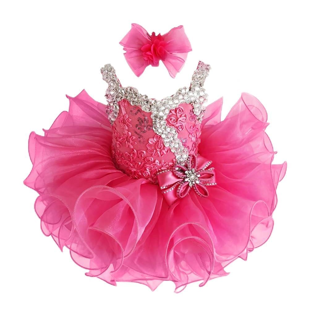 Jenniferwu Infant Toddler Baby Newborn Little Girl's Pageant Party Birthday Dress G037 Deep Pink Size 0-3M